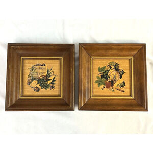 Vtg Set Of 2 Aaron Bros. Co. Framed Kitchen Prints 8.25" X 8.25" Fruit Floral